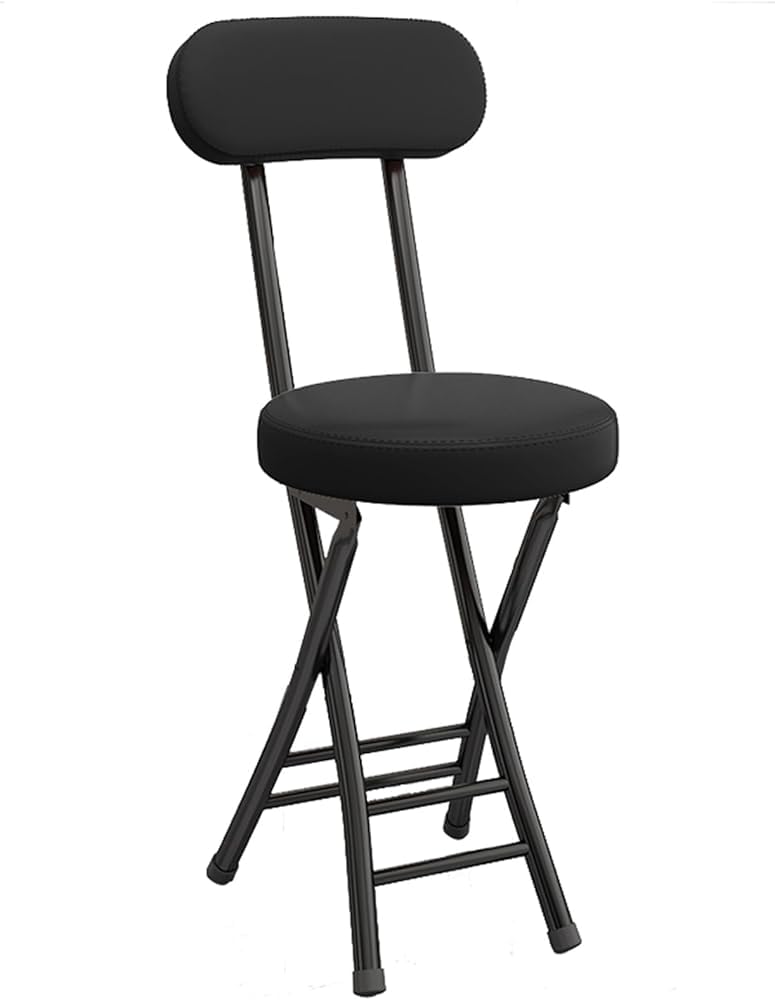Black Cushioned Leather Portable Folding Stool with Backrest L4867