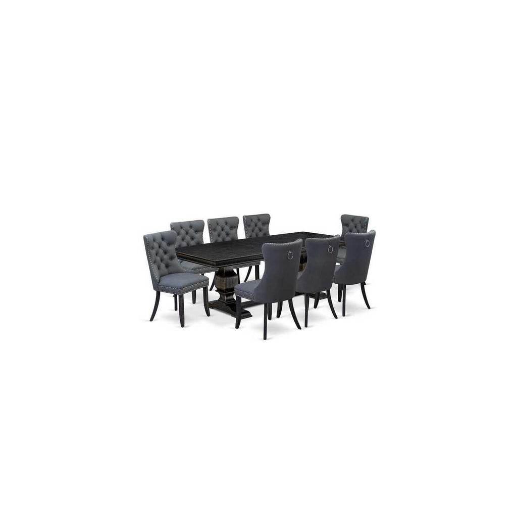 9 Piece Dining Table Set with 8 Faux Leather Chairs D469243
