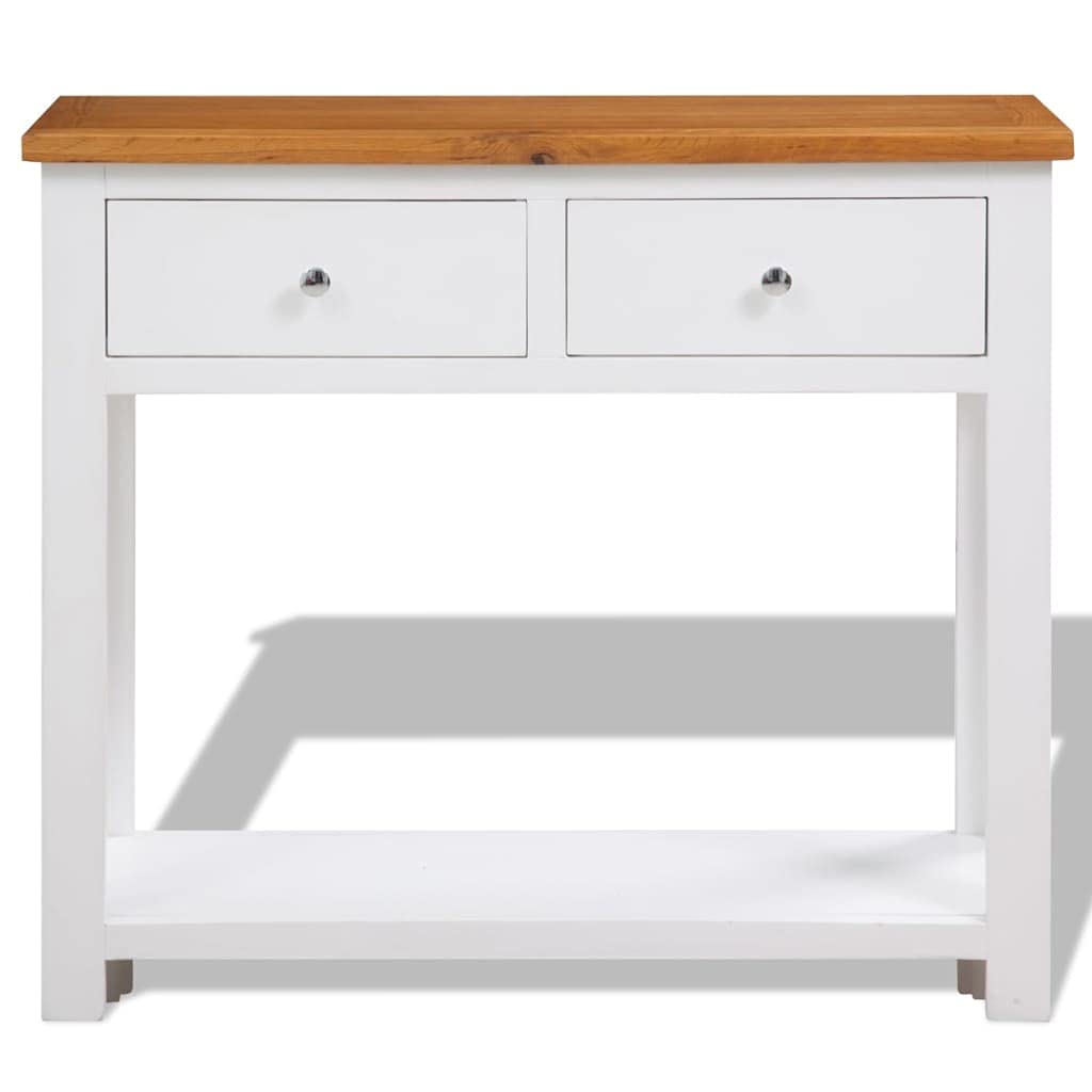 Solid Oak Wood Console Table with Drawers and Shelf A62248