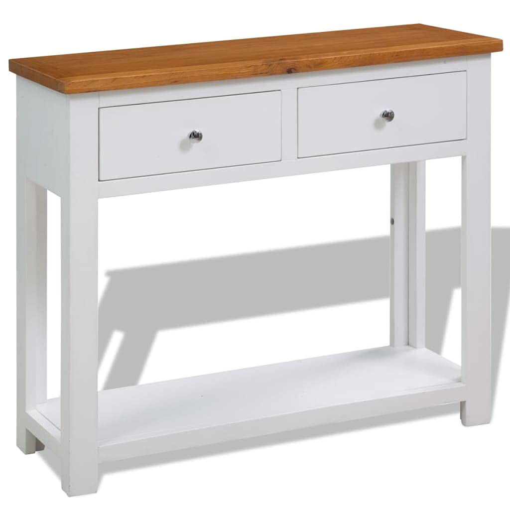 Solid Oak Wood Console Table with Drawers and Shelf A62248