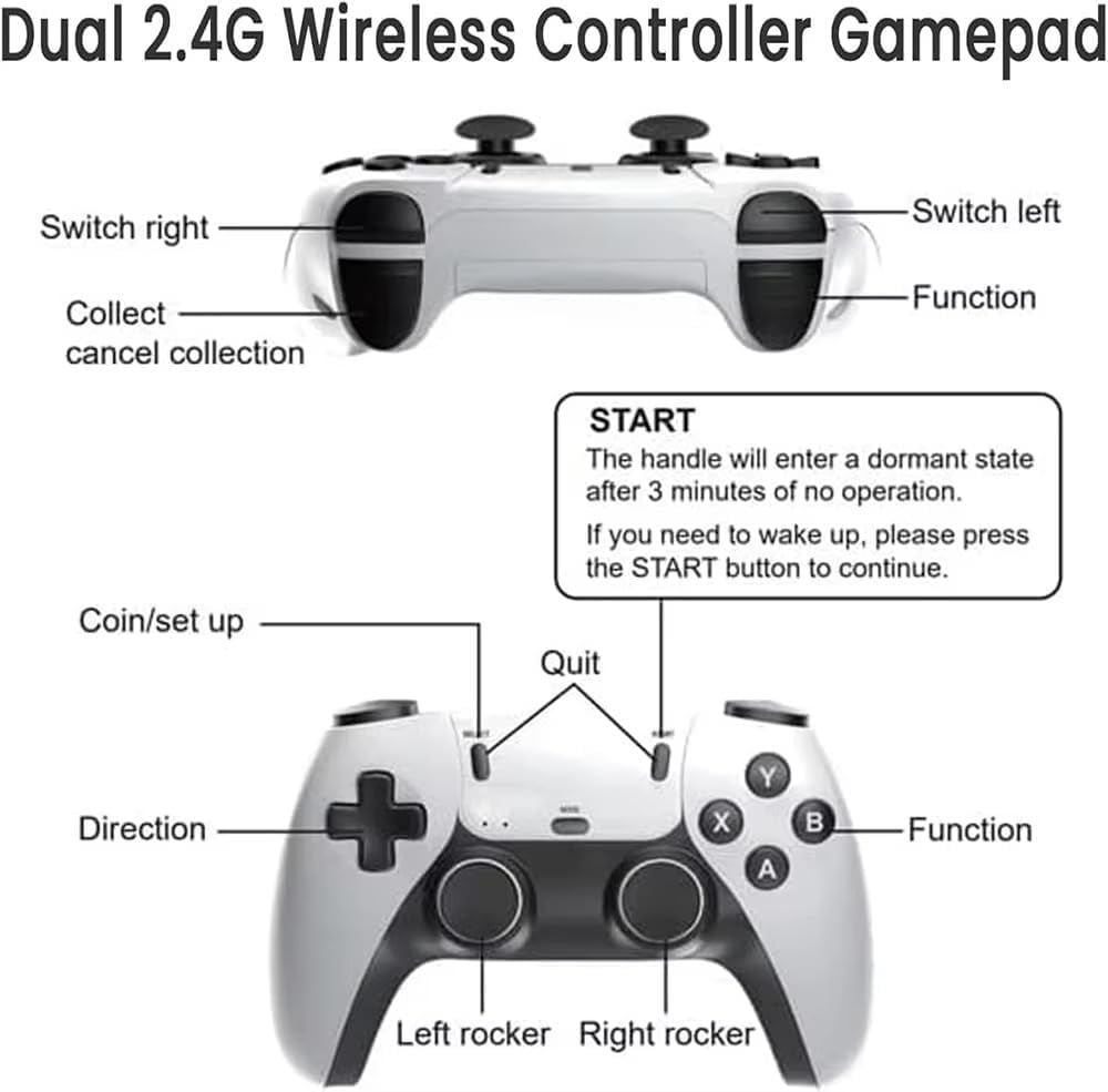 4K TV Game Stick 64GB Retro Game Console with 2 Wireless Controllers B838