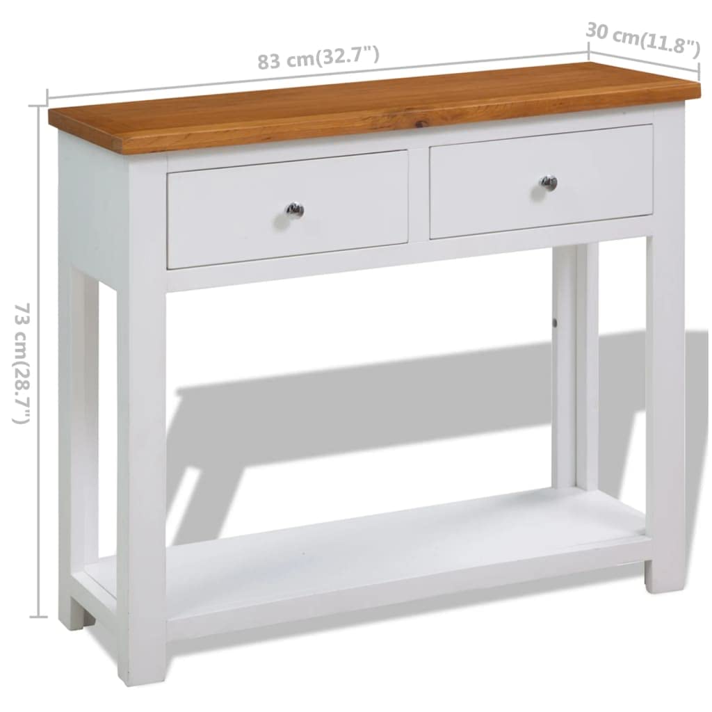 Solid Oak Wood Console Table with Drawers and Shelf Q153