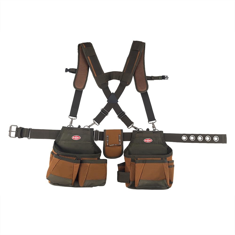 Tool Belt with Suspenders, 12 pockets, Brown, 52 Inch I95529