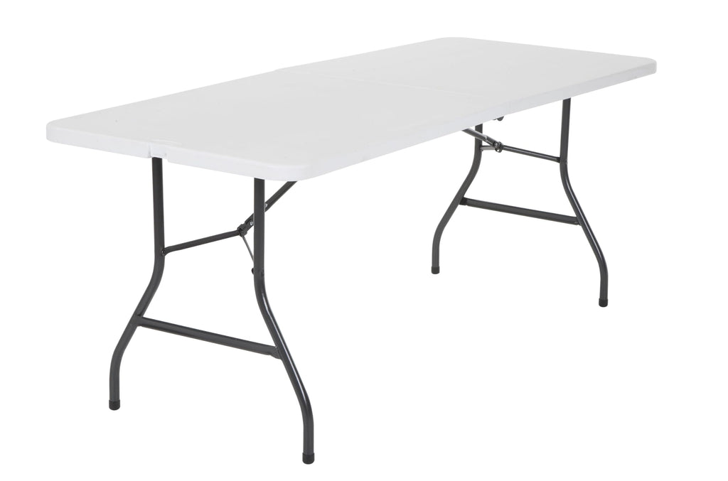 6 Foot Fold-in-Half Folding Table White Speckle HDPE Top D990