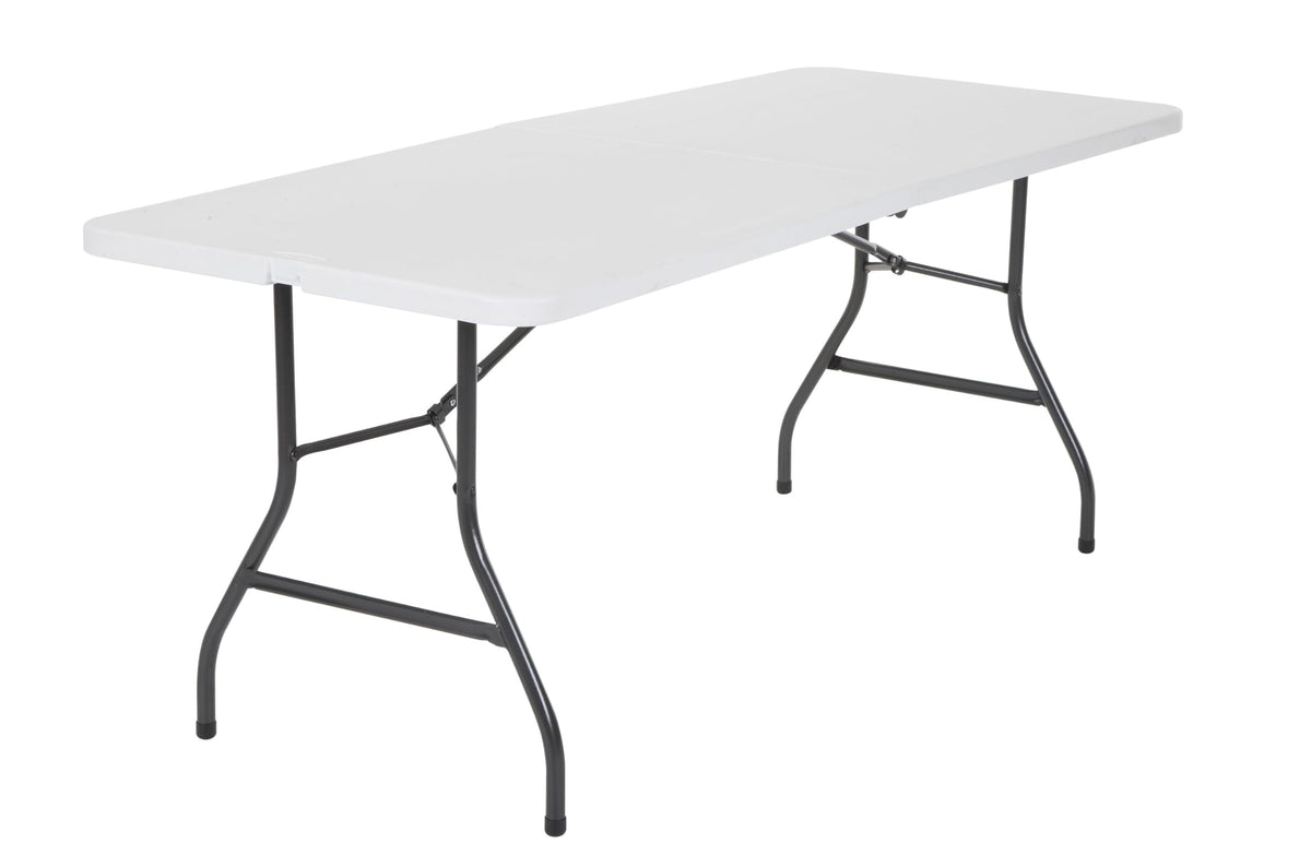 6 Foot Fold-in-Half Folding Table White Speckle HDPE Top D990