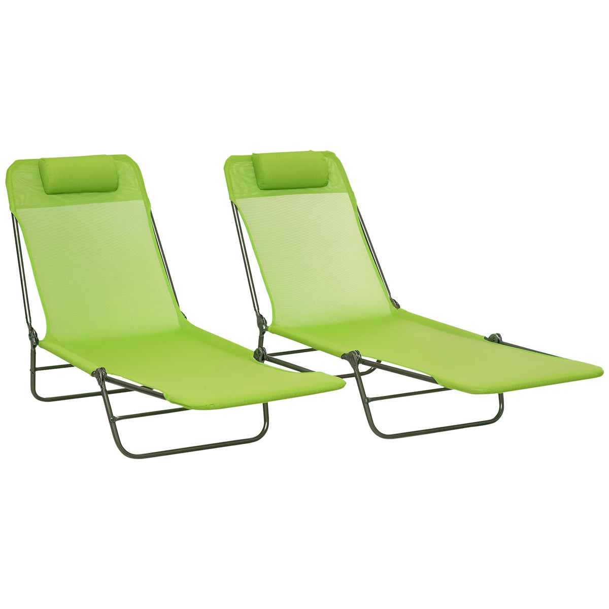2 Piece Folding Chaise Lounge Chairs Reclining Back Green H527383