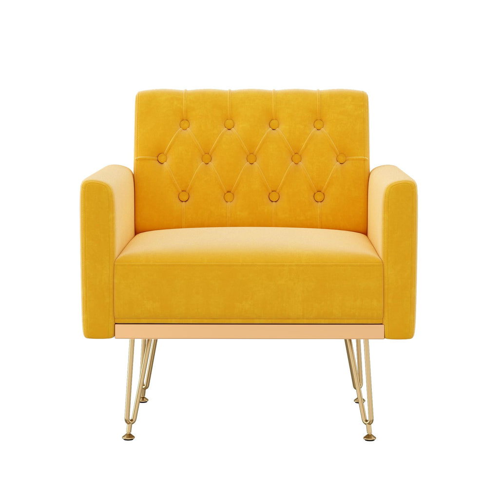 Orange-Yellow Velvet Single Sofa Chair with Gold Metal Legs P142