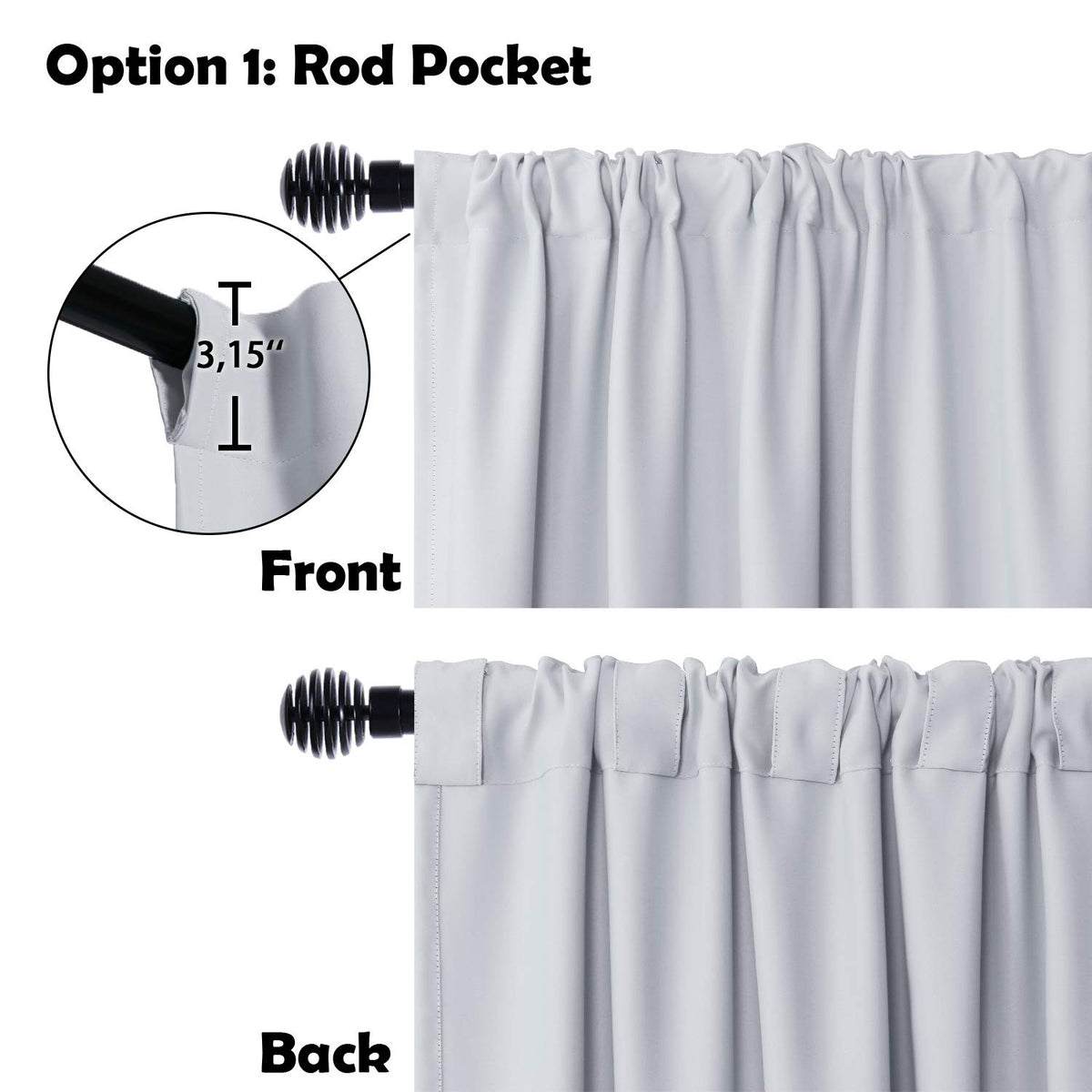 Extra Wide Blackout Thermal Curtain Panel with Back Tab & Rod Pocket, 100 x 84 Inches, Greyish White G49818