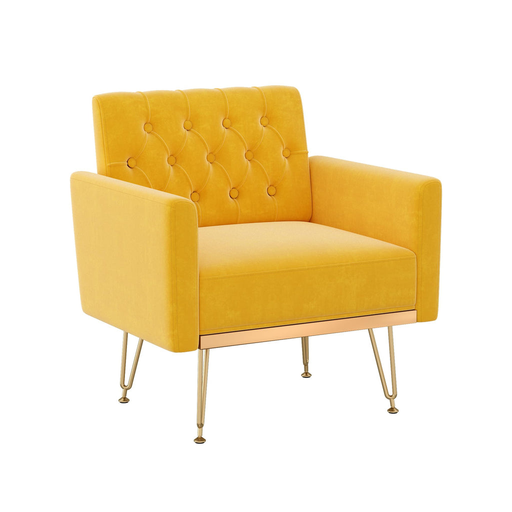 Orange-Yellow Velvet Single Sofa Chair with Gold Metal Legs P142