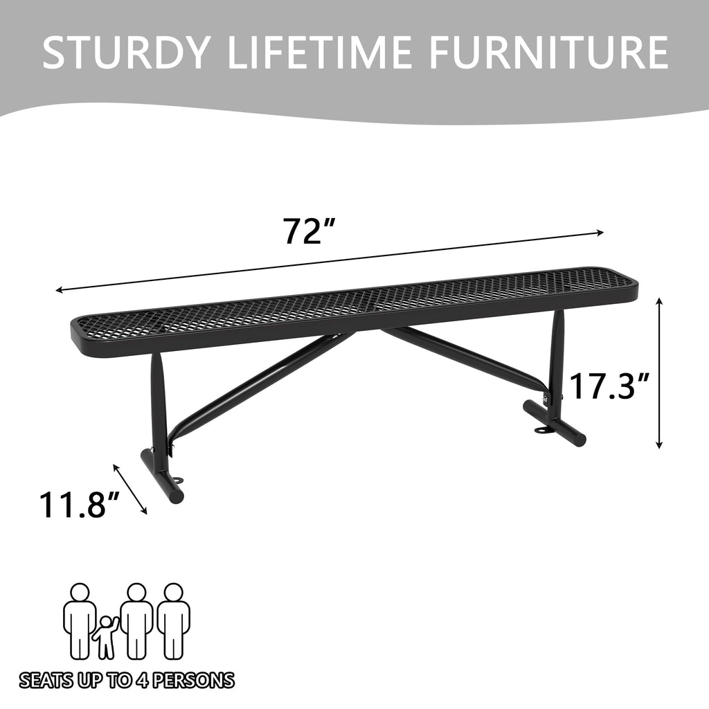6 Feet Heavy Duty Metal Park Bench with Portable Frame, Black R1031