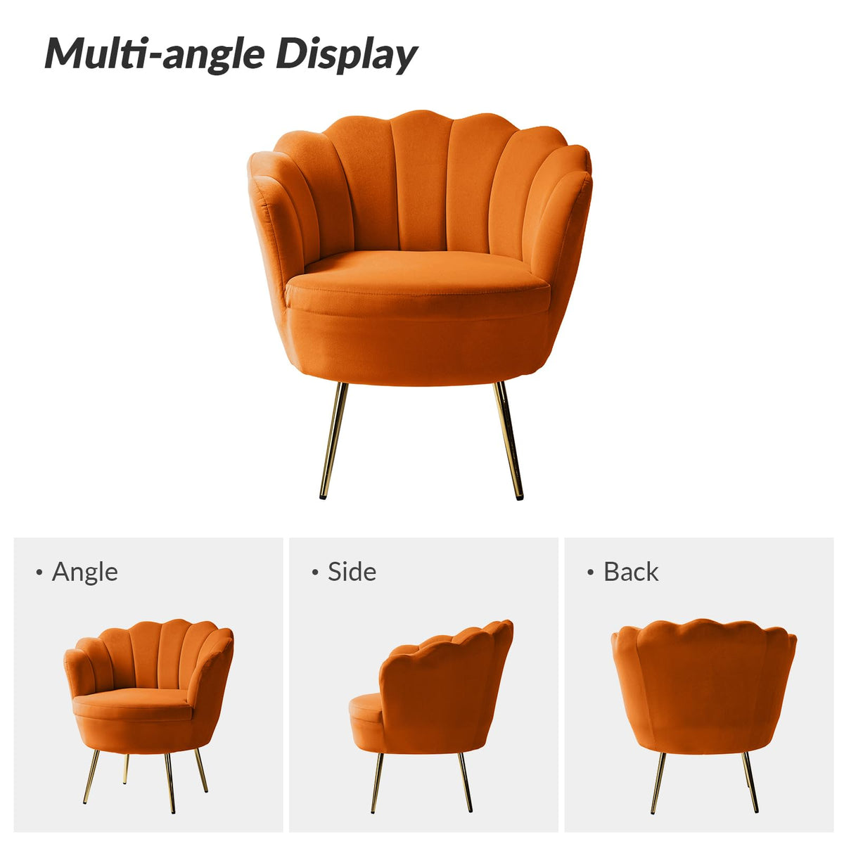 Orange Velvet Channel Tufted Accent Chair with Gold Legs X65779