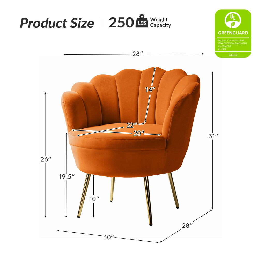 Orange Velvet Channel Tufted Accent Chair with Gold Legs X65779