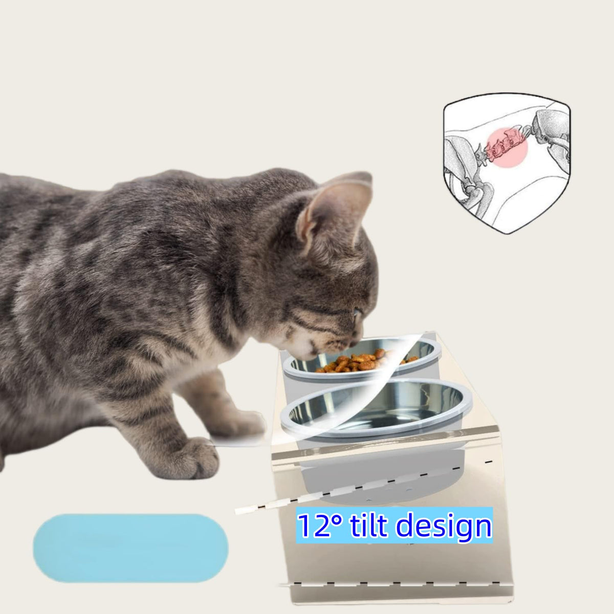 Elevated Cat & Dog Bowls Stand with 2 Stainless Steel Dishes B3269