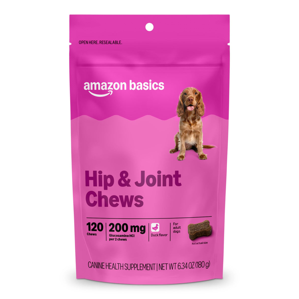Dog Hip & Joint Supplement Chews with Glucosamine, MSM, Vitamin C, Duck Flavored, 120 Count L4923