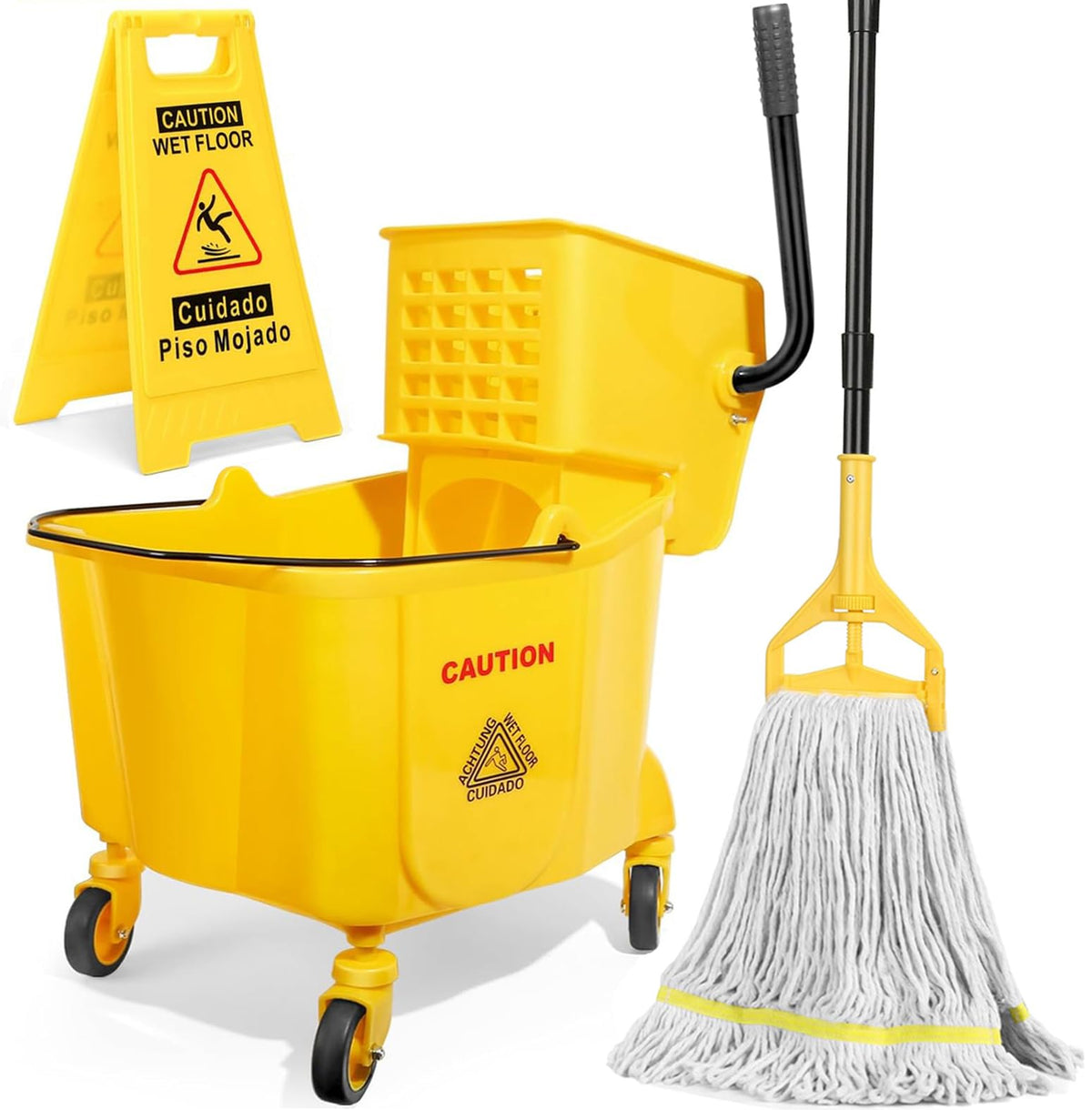 35 Qt Mop Bucket with Side Press Wringer on Wheels S915225