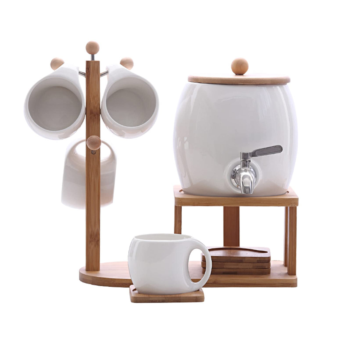 Porcelain Ceramic Crock Water Dispenser with 4 Mugs S582