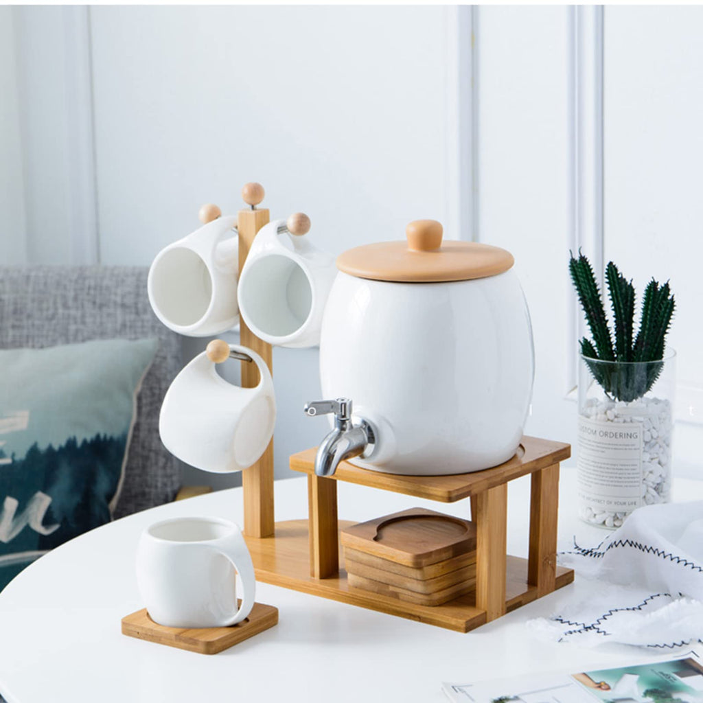 Porcelain Ceramic Crock Water Dispenser with 4 Mugs S582