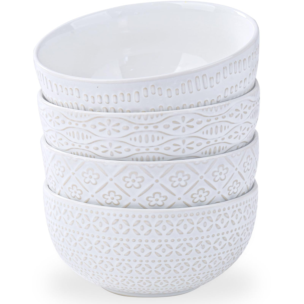 40 OZ Ceramic Bowls Set of 4, 6.7 Inch White O267590