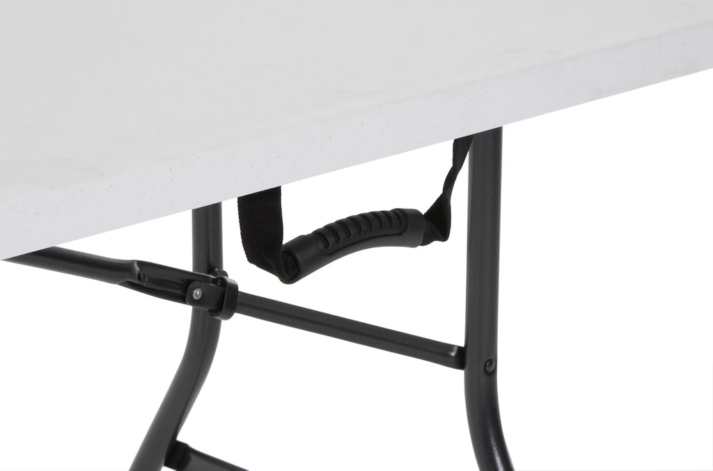6 Foot Fold-in-Half Folding Table White Speckle HDPE Top D990