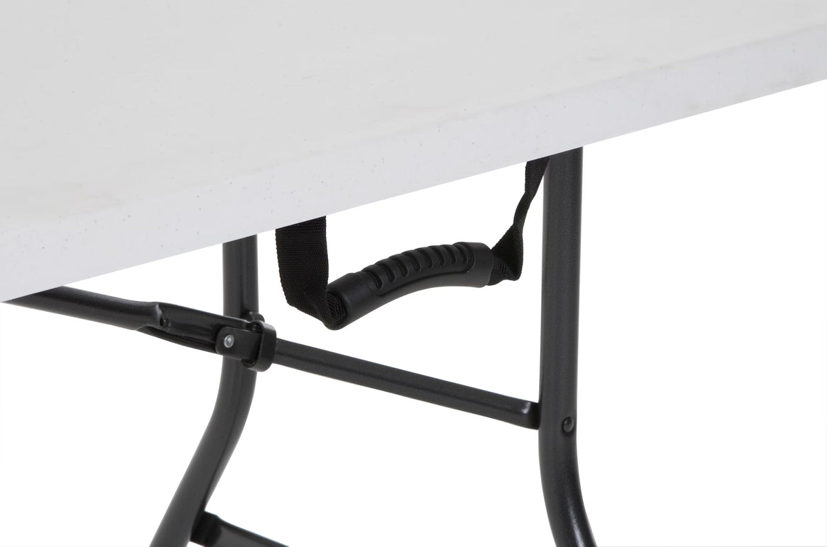 6 Foot Fold-in-Half Folding Table White Speckle HDPE Top D990