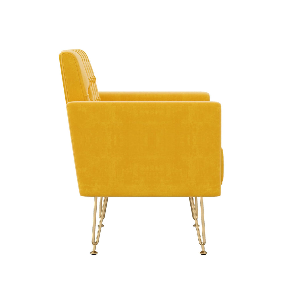 Orange-Yellow Velvet Single Sofa Chair with Gold Metal Legs P142