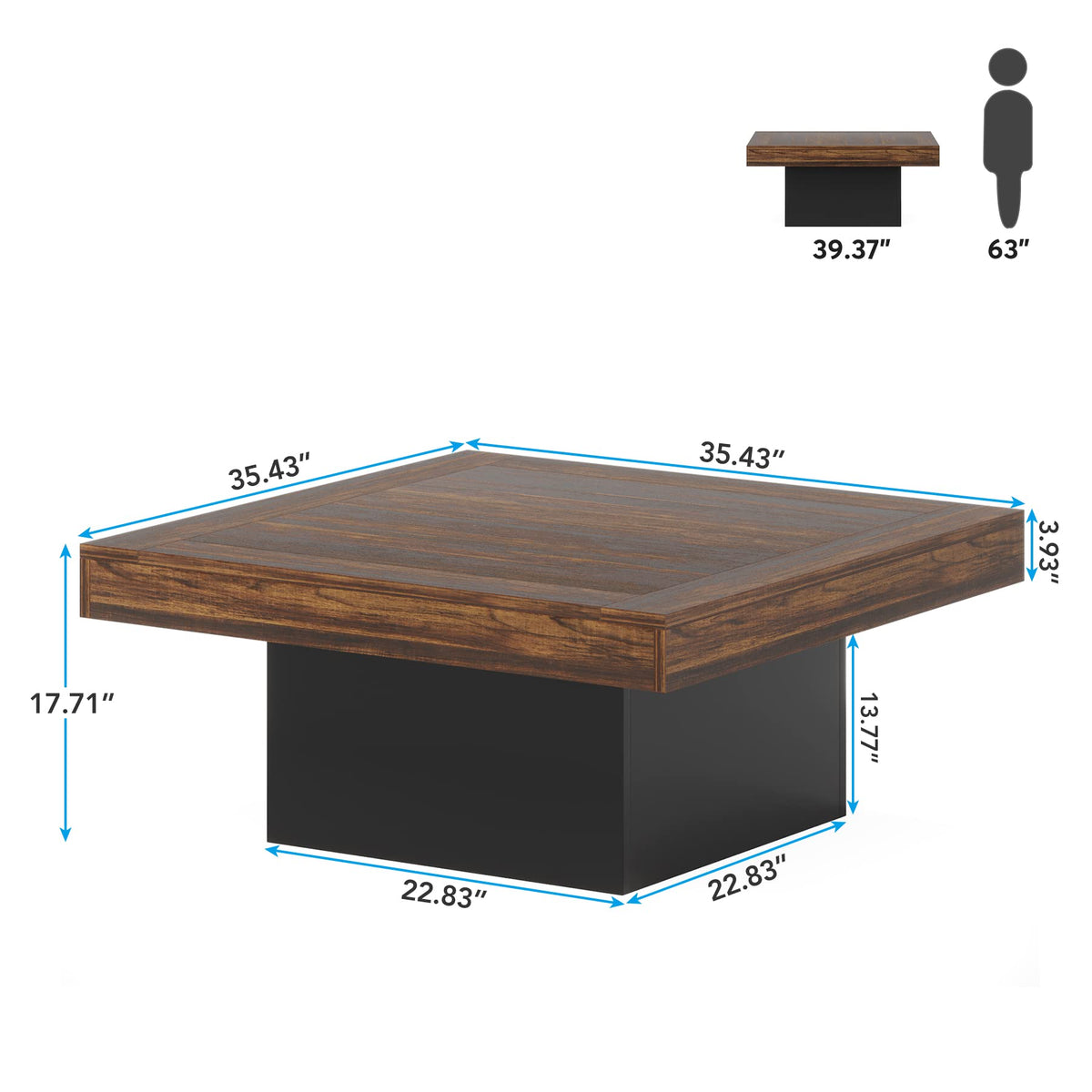 35.4-Inch Square Wood Coffee Table with LED Light L5593