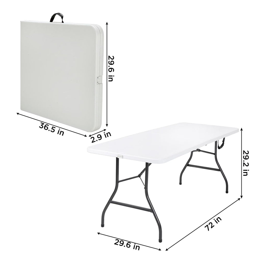 6 Foot Fold-in-Half Folding Table White Speckle HDPE Top D990