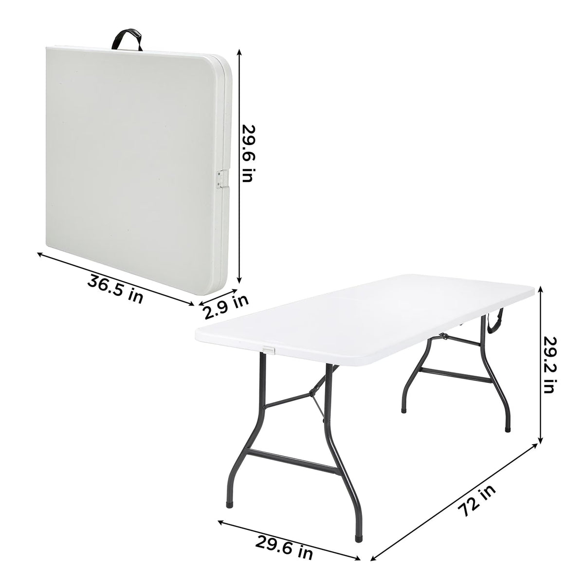 6 Foot Fold-in-Half Folding Table White Speckle HDPE Top D990