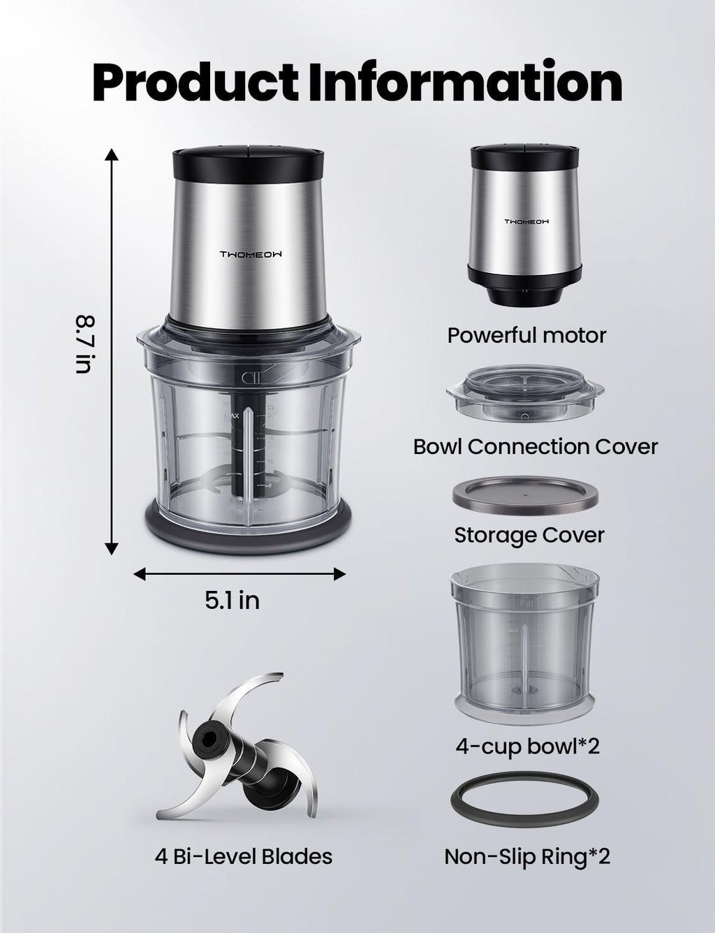 4 Cup Electric Food Processor with 2 Bowls A3152