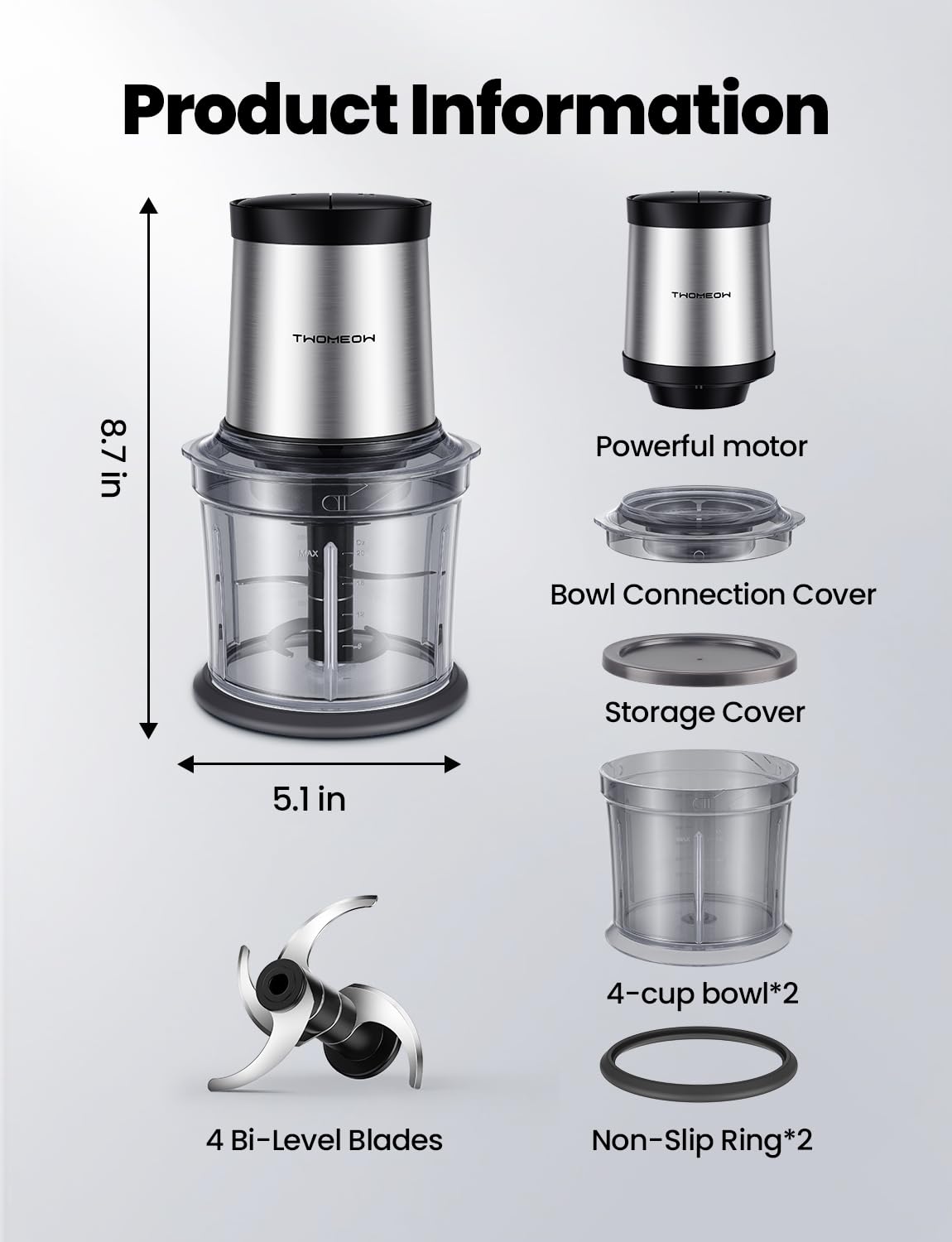 4 Cup Electric Food Processor with 2 Bowls A3152