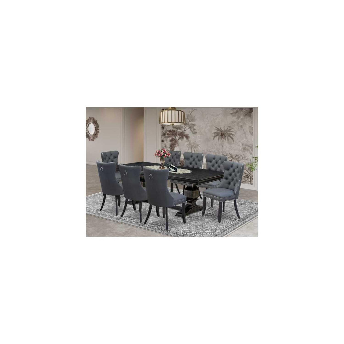 9 Piece Dining Table Set with 8 Faux Leather Chairs D469243