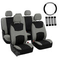 Gray Black Universal Fit Automotive Seat Covers Combo Set with Steering Wheel Cover and Seat Belt Pad Y427129