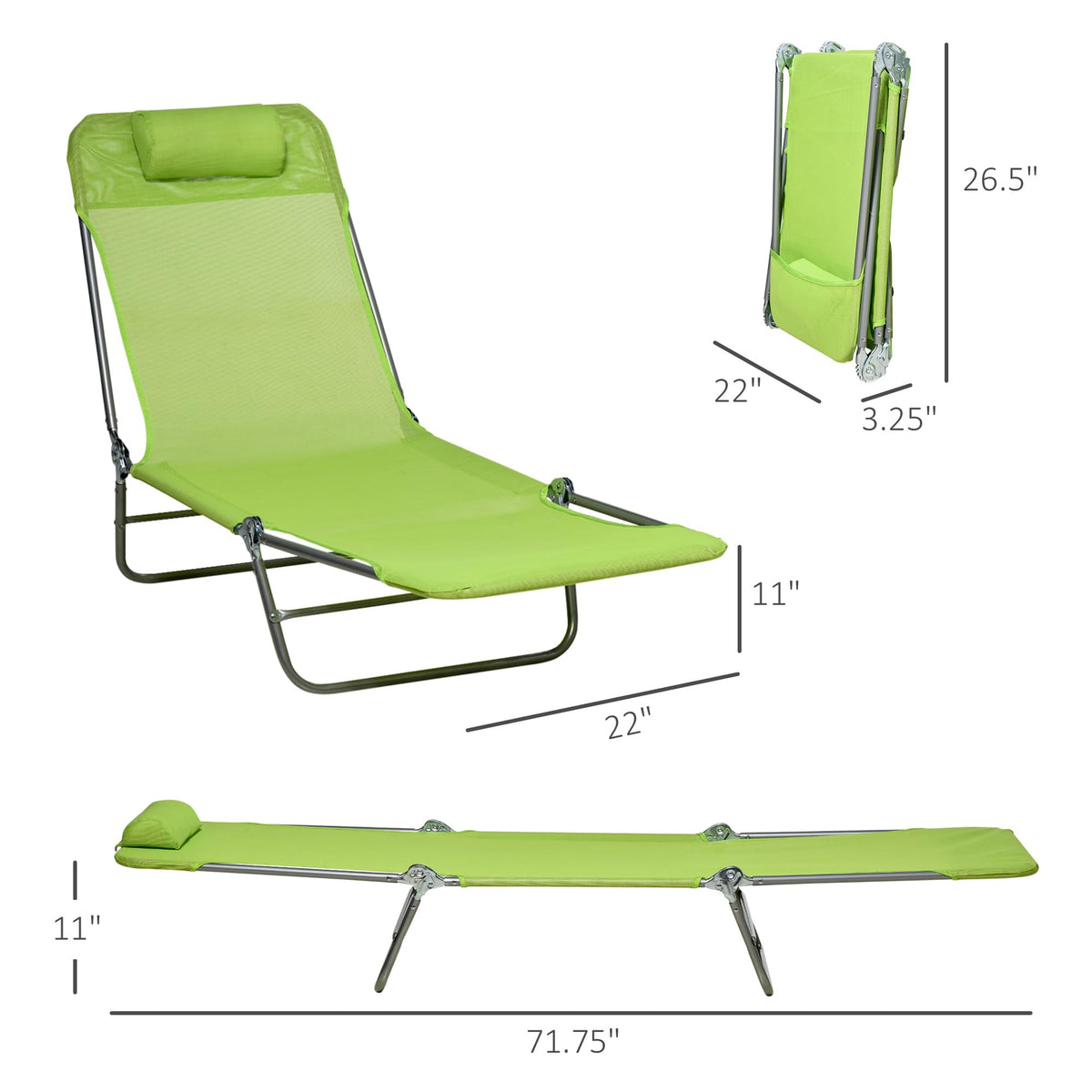 2 Piece Folding Chaise Lounge Chairs Reclining Back Green H527383