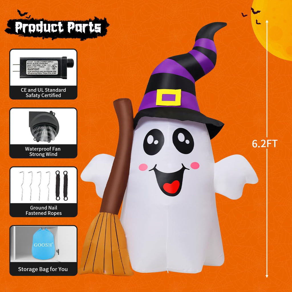 6.2 FT Halloween Inflatables Ghost with Built-in LEDs Z431