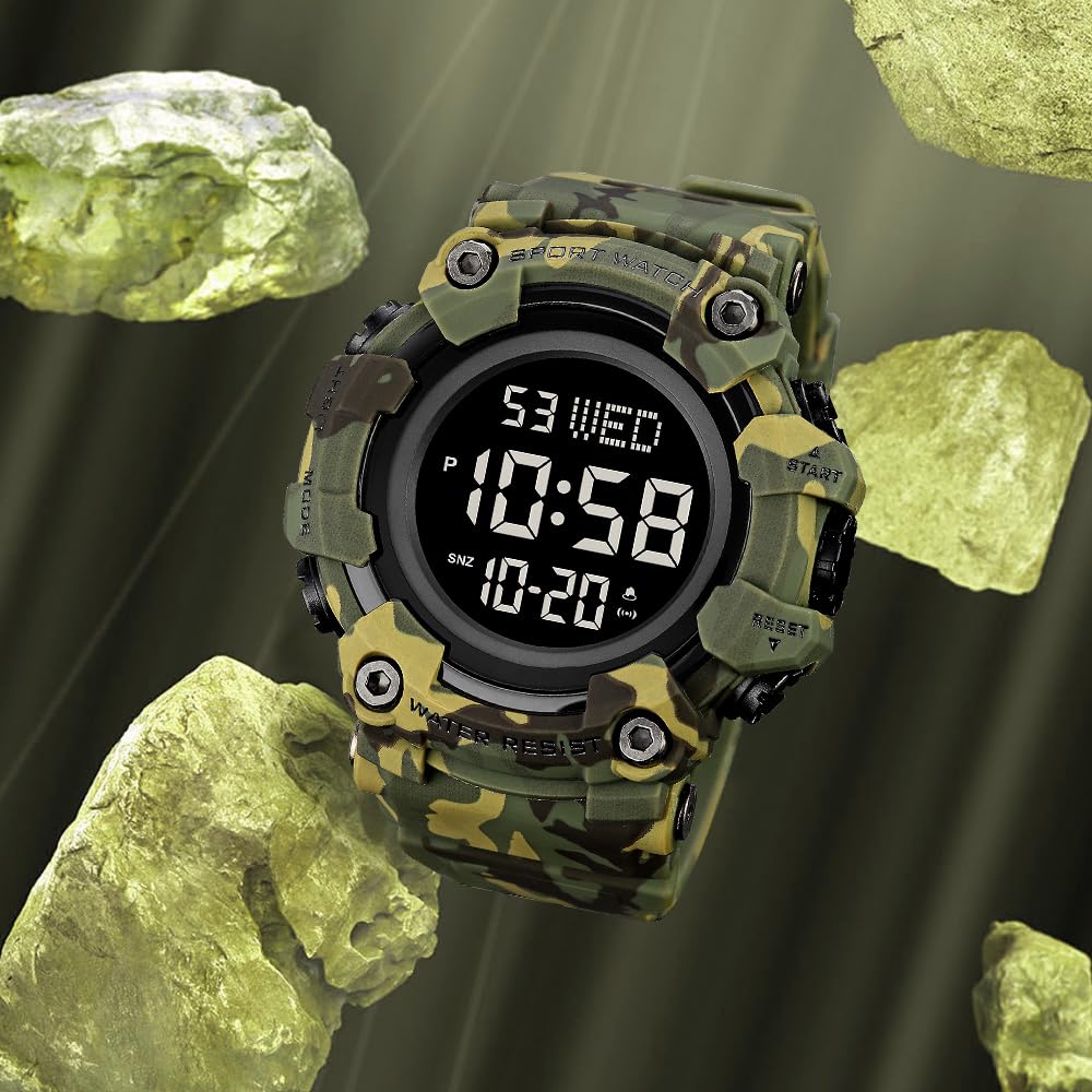 Men's Digital Military Sports Watch Large Face 50M Rubber LED U18606