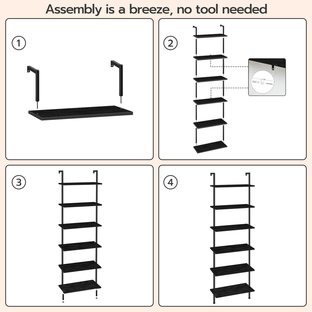 6-Tier Wall Mounted Wooden Ladder Shelf W404172
