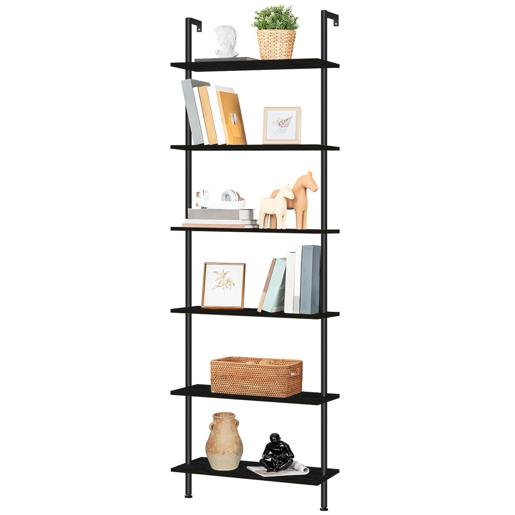 6-Tier Wall Mounted Wooden Ladder Shelf W404172