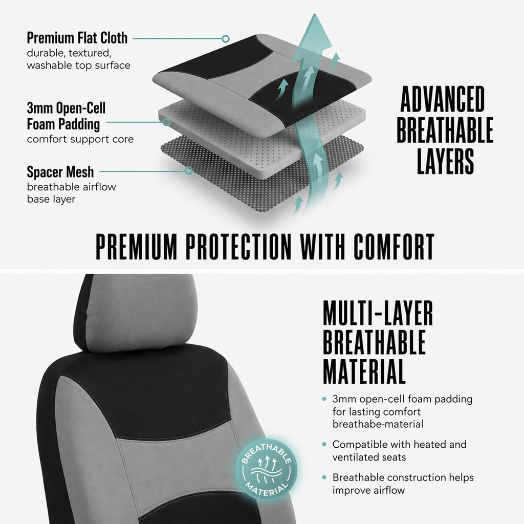 Gray Black Universal Fit Automotive Seat Covers Combo Set with Steering Wheel Cover and Seat Belt Pad Y427129