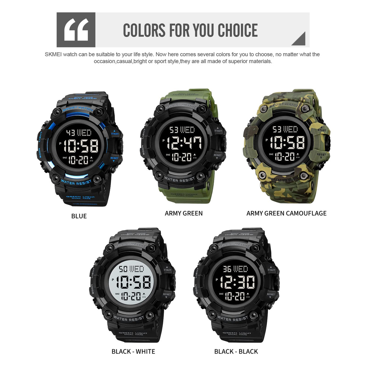 Men's Digital Military Sports Watch Large Face 50M Rubber LED U18606