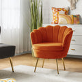 Orange Velvet Channel Tufted Accent Chair with Gold Legs X65779