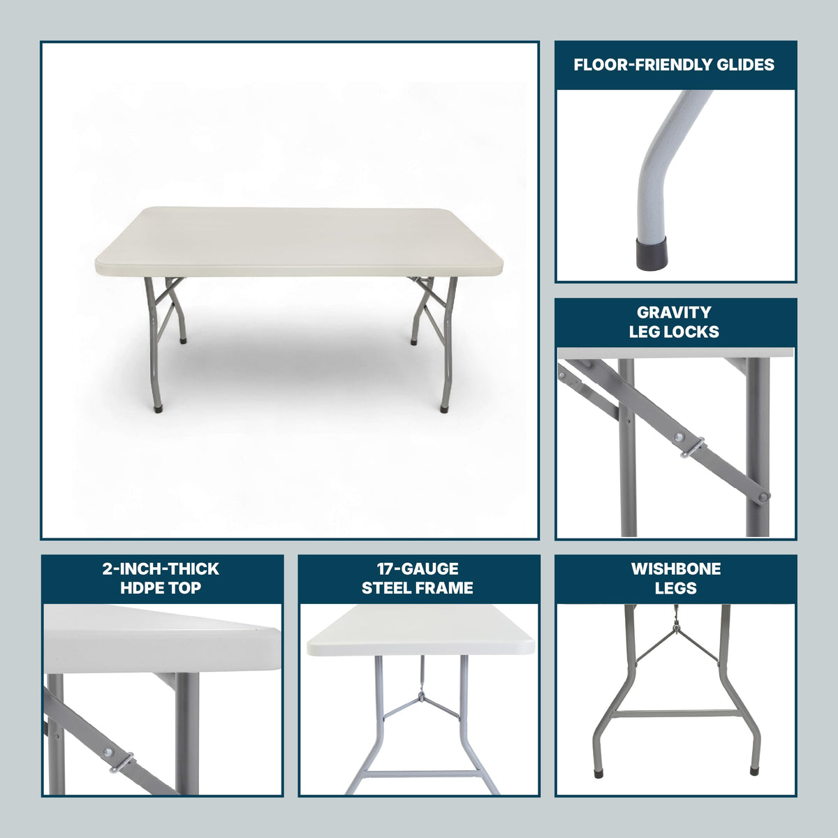 Rectangular Heavy-Duty Folding Table with Steel Frame O821250