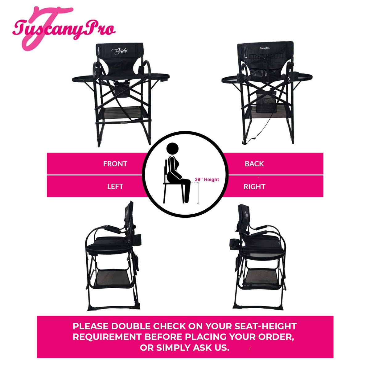 Tall Heavy Duty Director Chair with Adjustable Seat Height and Carry Bag D94894