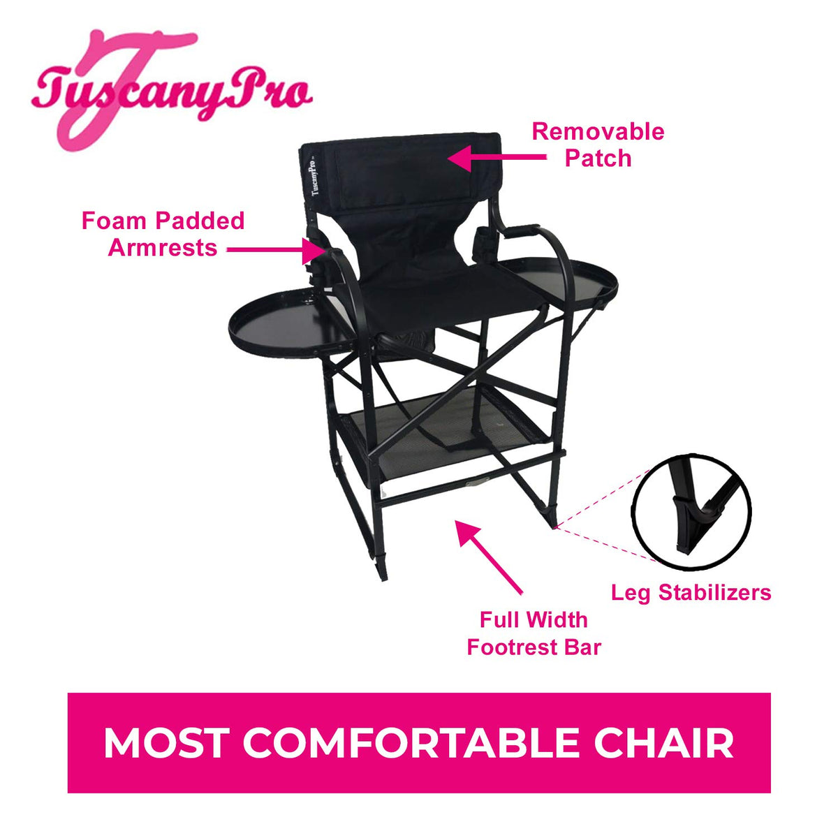 Tall Heavy Duty Director Chair with Adjustable Seat Height and Carry Bag D94894