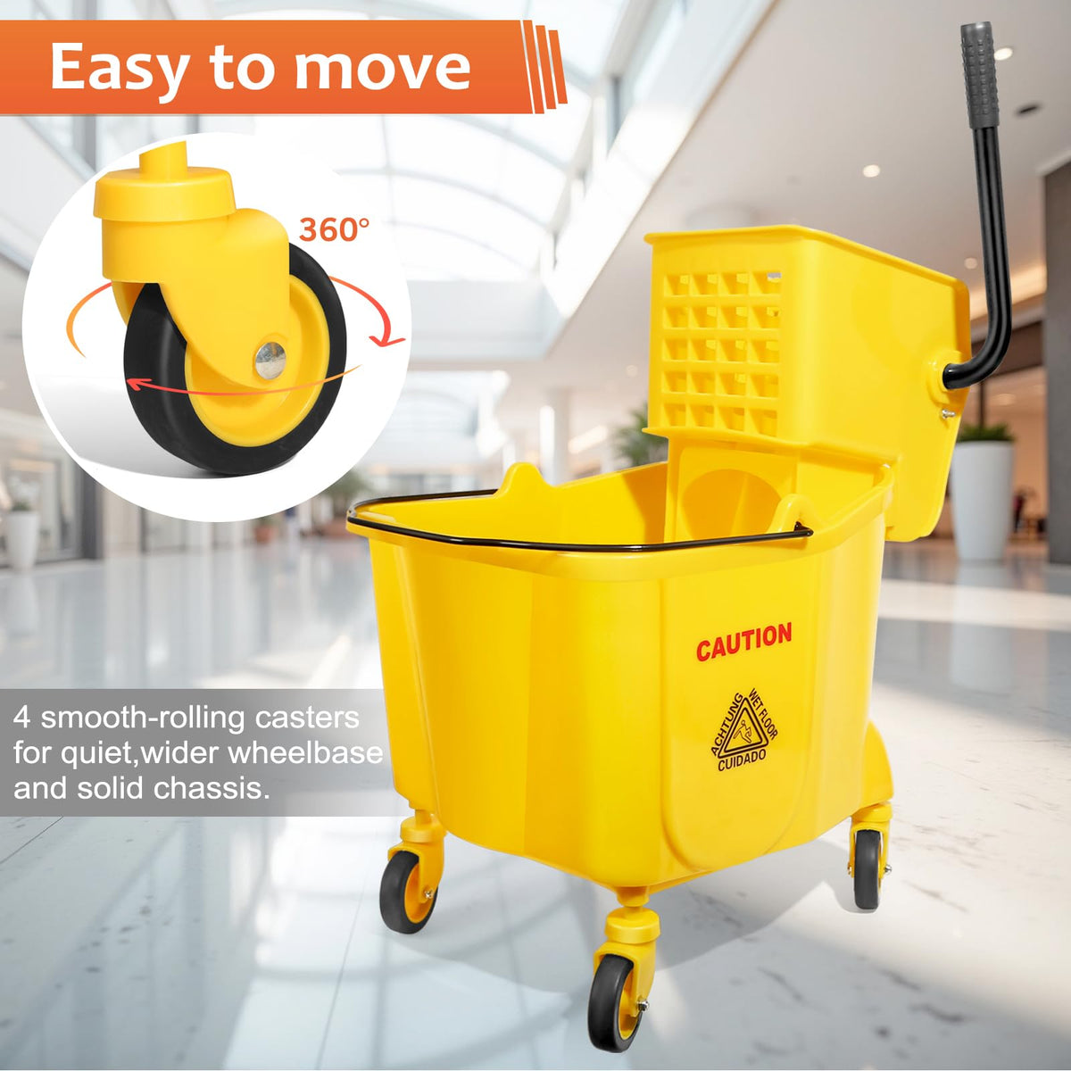 35 Qt Mop Bucket with Side Press Wringer on Wheels S915225