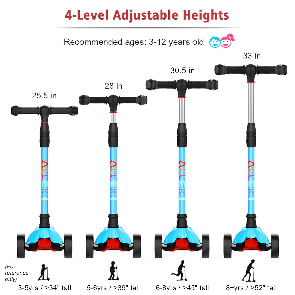 Kick Scooter with Light-Up Wheels and Adjustable Heights T476380