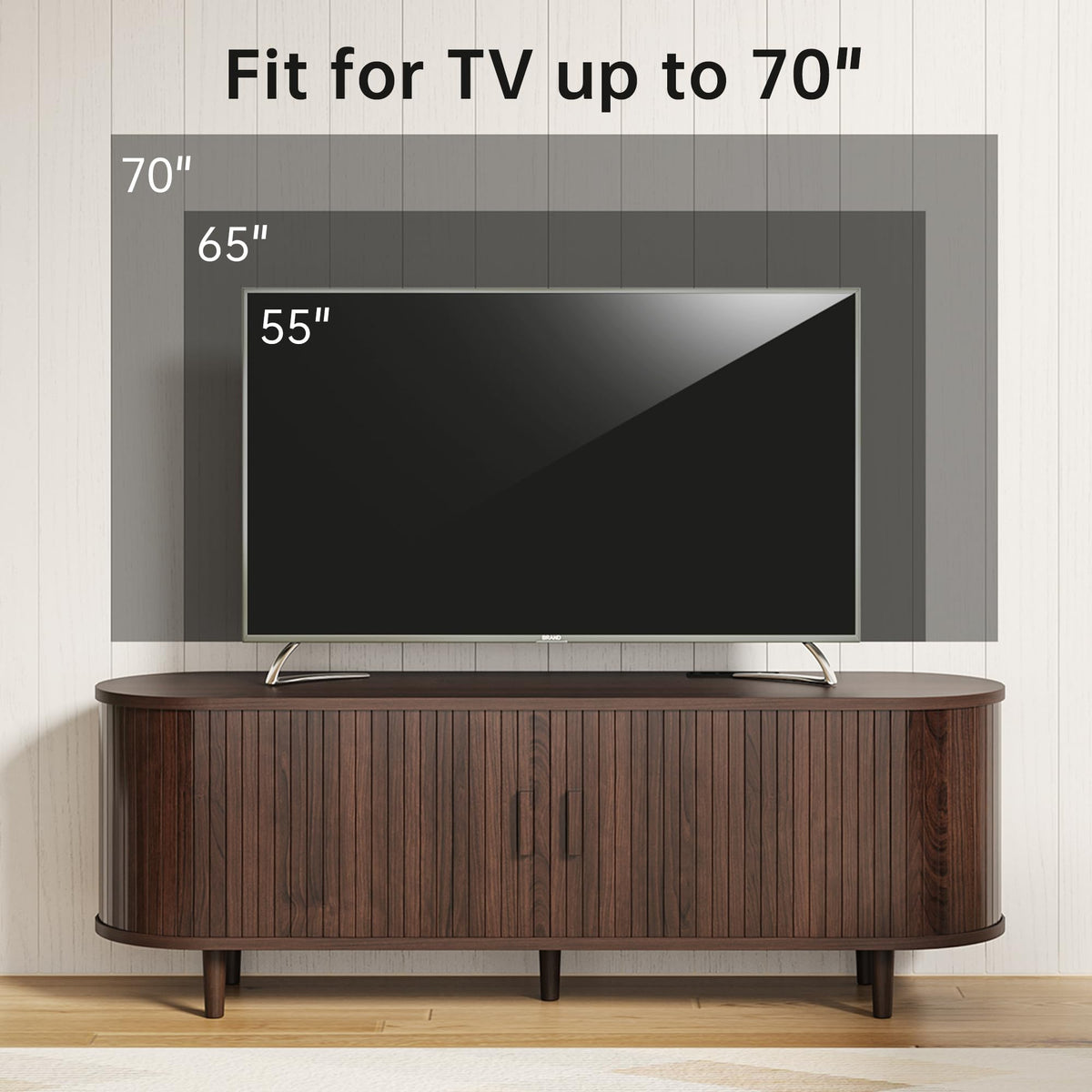 65" Mid-Century Modern TV Console with Sliding Doors C5803
