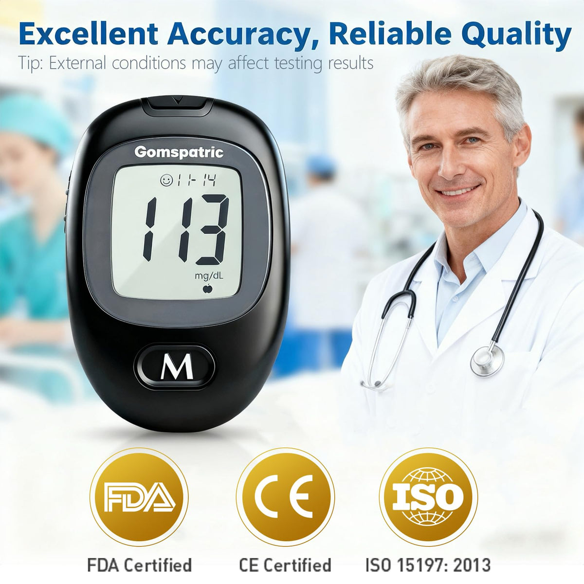 Blood Glucose Monitor Kit with 50 Test Strips and 50 Lancets I761