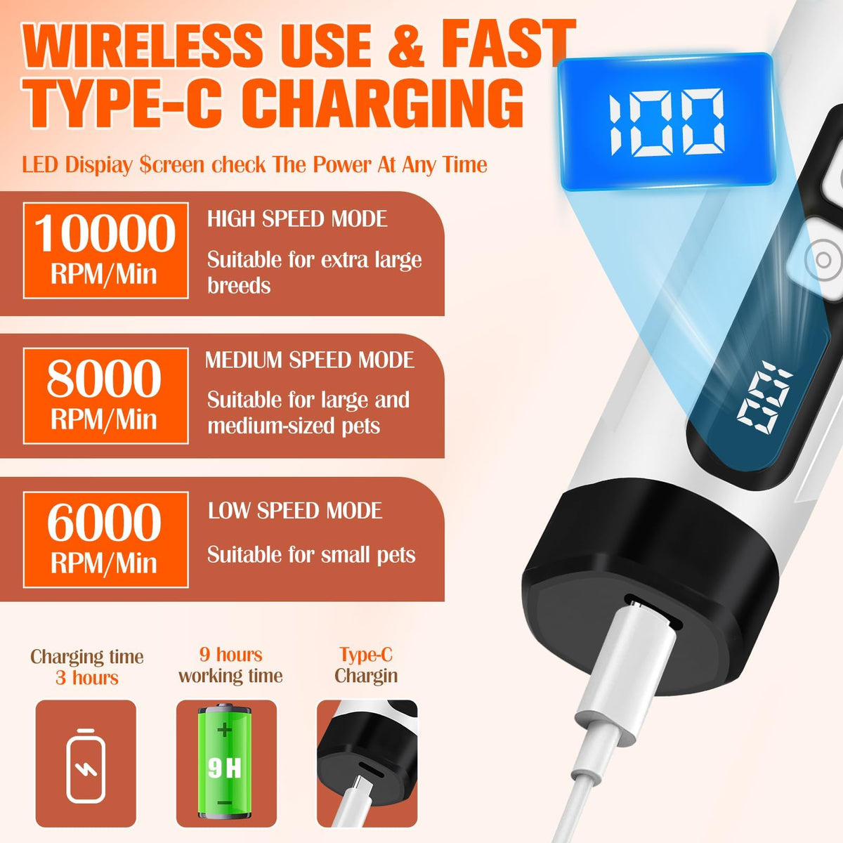 Ultra Quiet Electric Pet Nail Clippers with LED Lights U9874