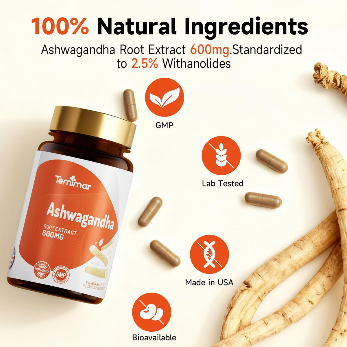 Ashwagandha Root Extract 600mg 120 Capsules M504066