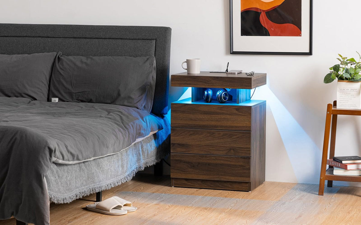Rustic Brown 3 Drawer Nightstand with Wireless Charging Station F75264